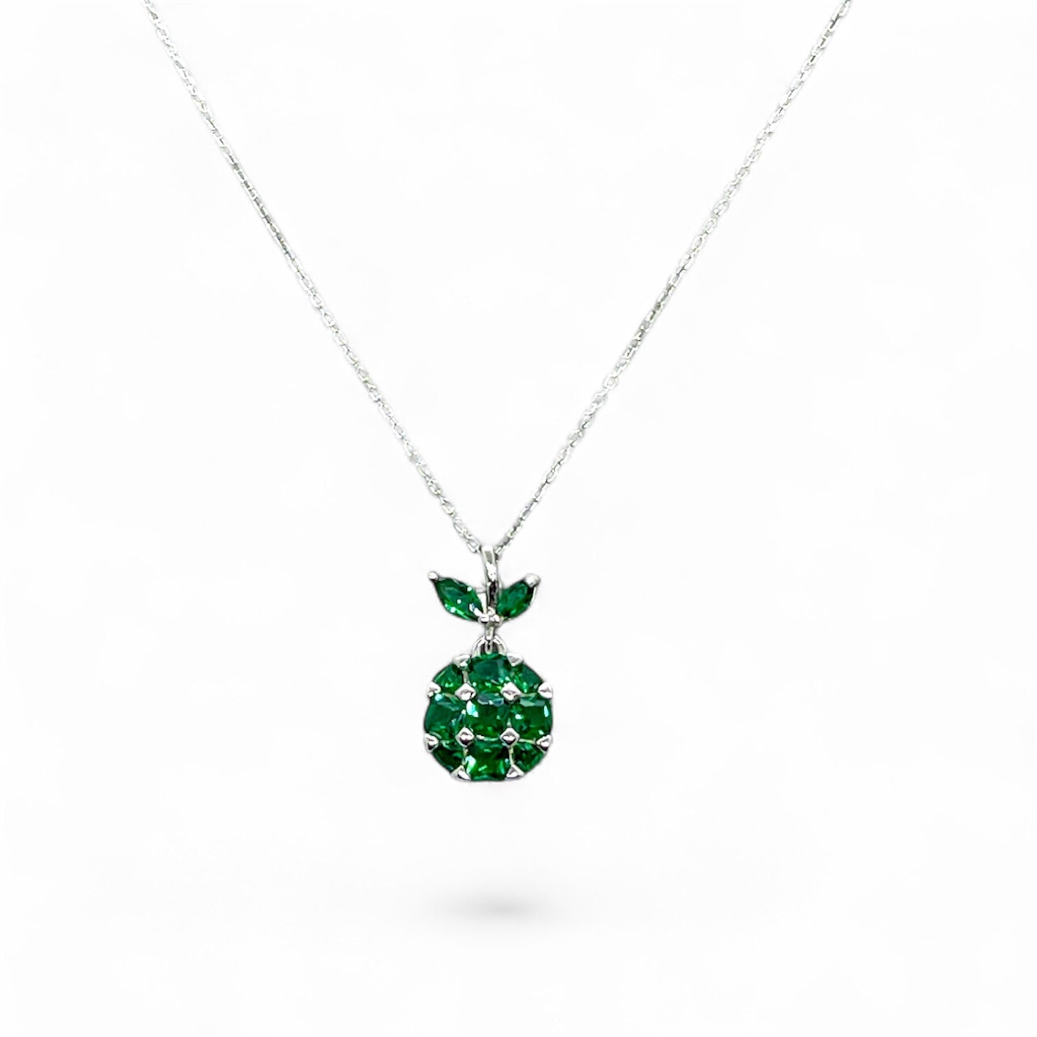 Emerald Charm Necklace – 925 Sterling Silver Green Crystal Pendant