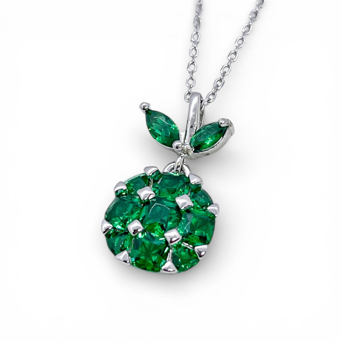 Emerald Charm Necklace – 925 Sterling Silver Green Crystal Pendant