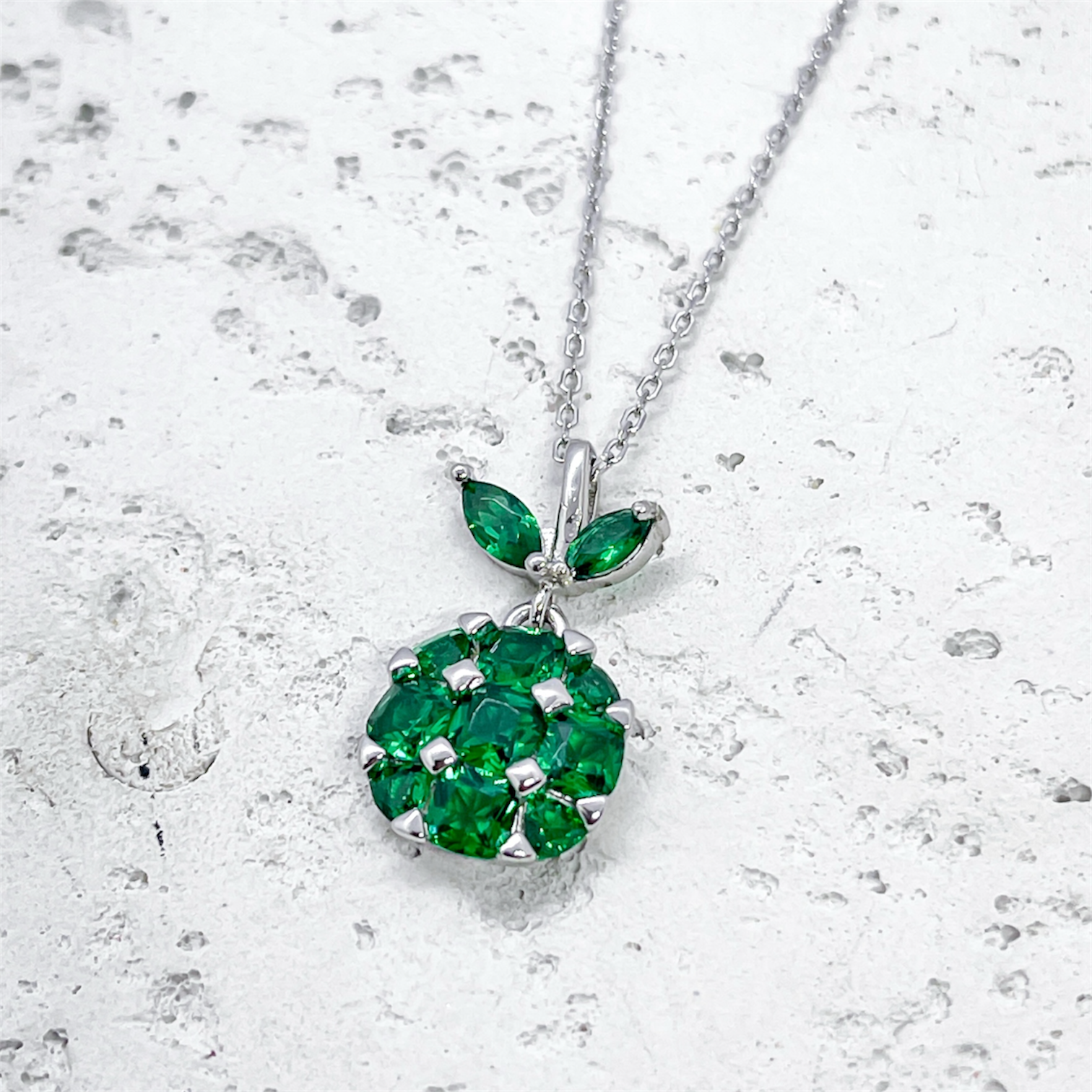 Emerald Charm Necklace – 925 Sterling Silver Green Crystal Pendant