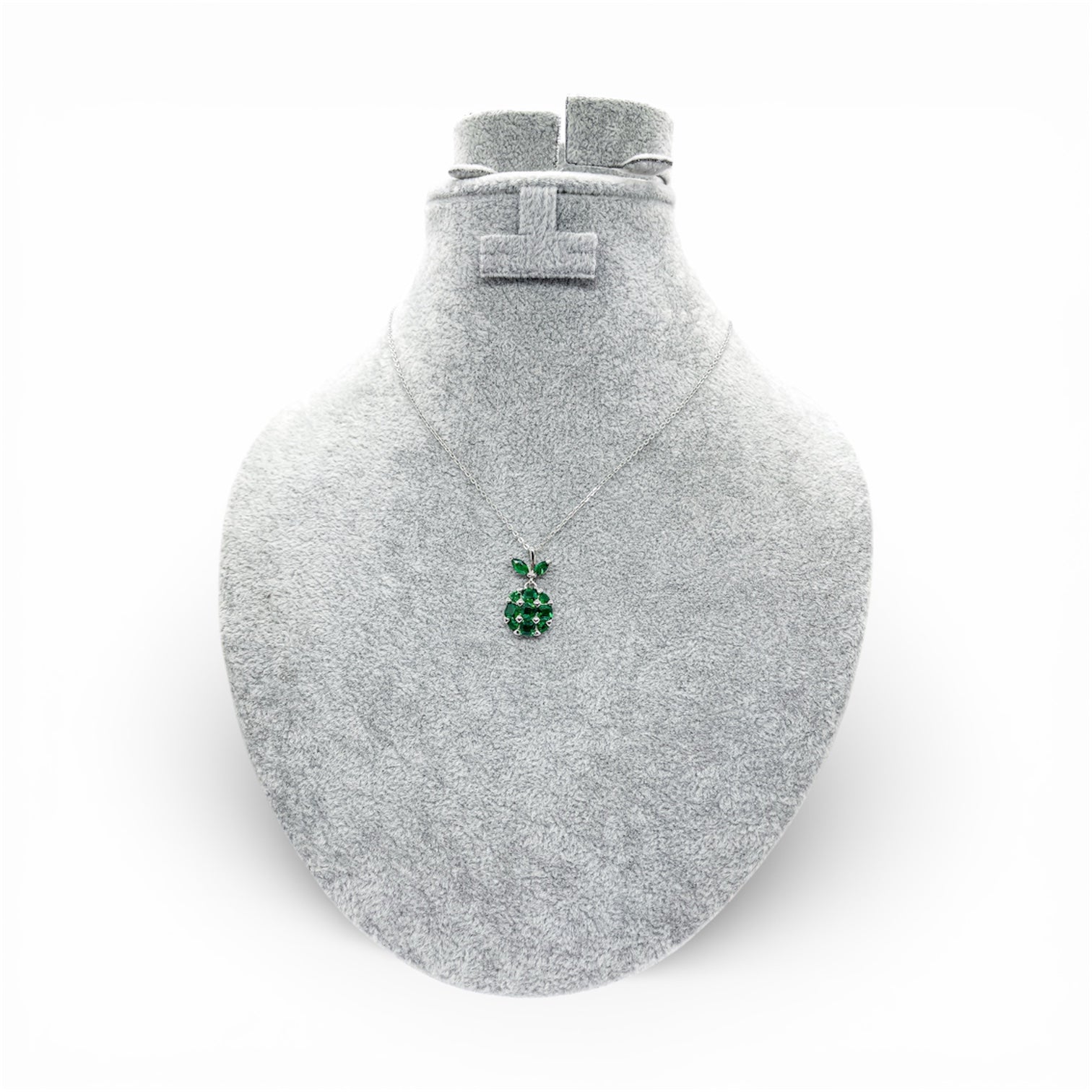 Emerald Charm Necklace – 925 Sterling Silver Green Crystal Pendant