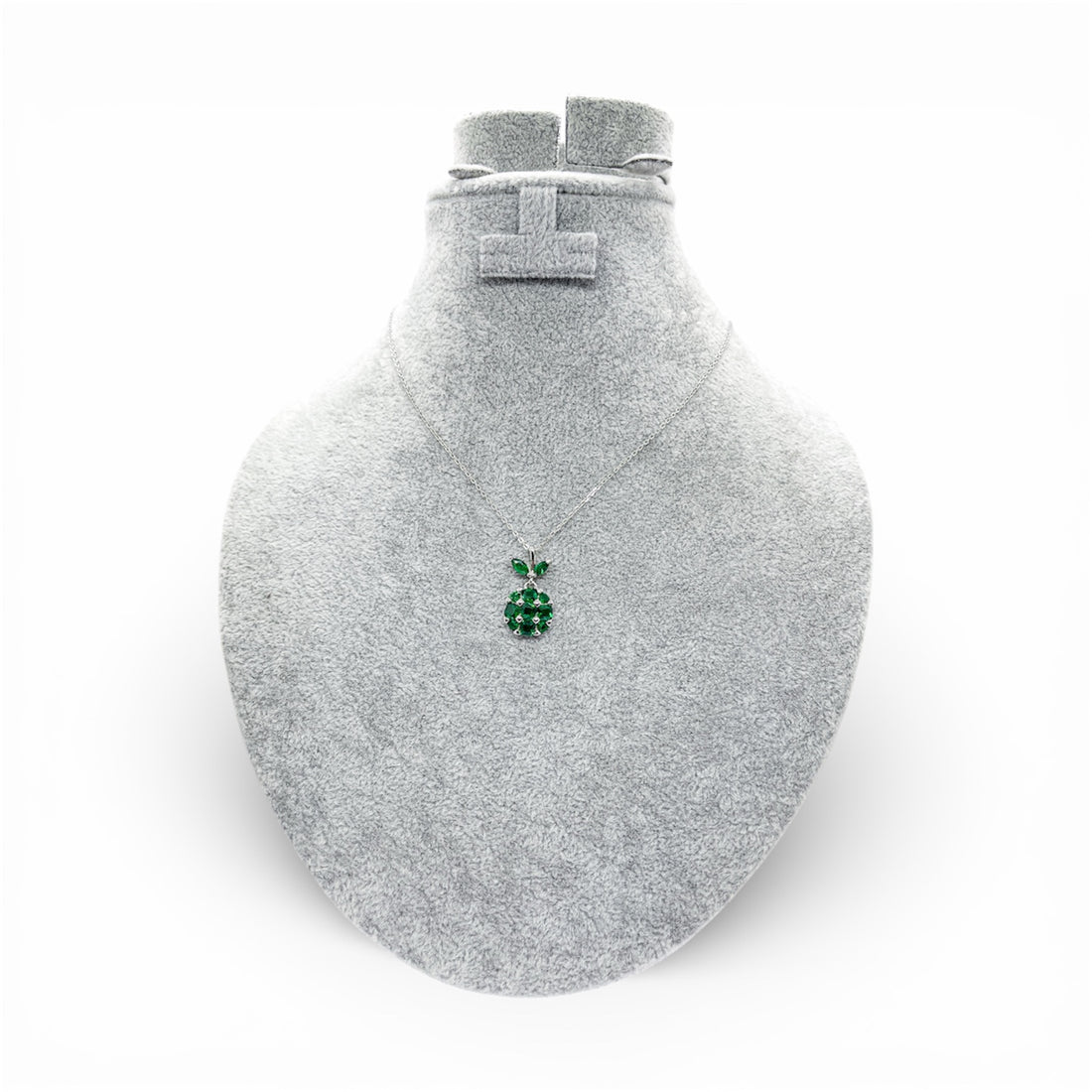 Emerald Charm Necklace – 925 Sterling Silver Green Crystal Pendant