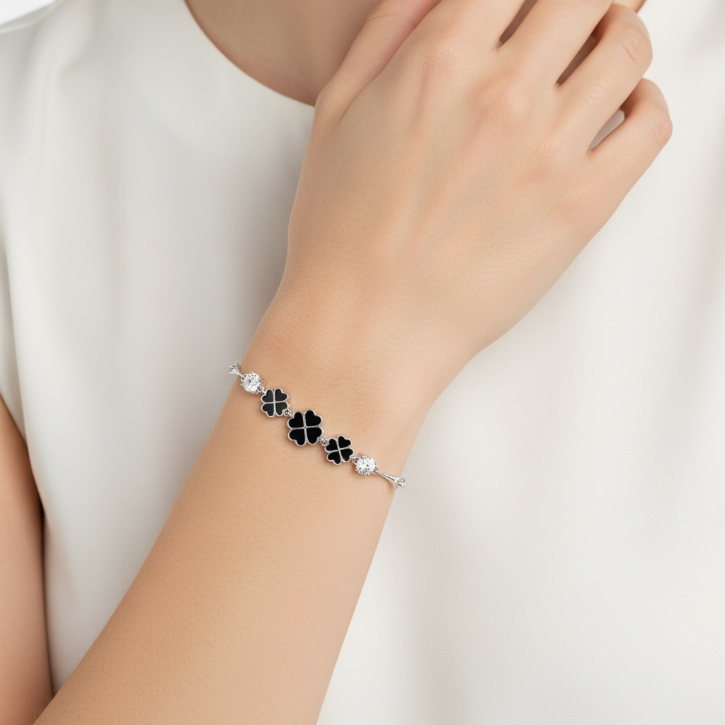 Black Clover Bracelet – 925 Sterling Silver Lucky Charm