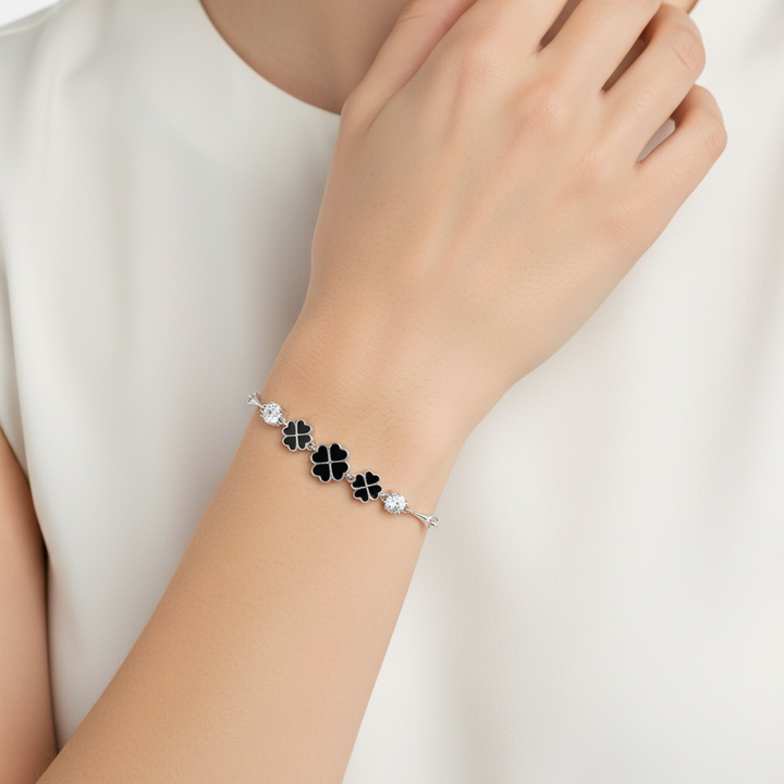 Black Clover Bracelet – 925 Sterling Silver Lucky Charm