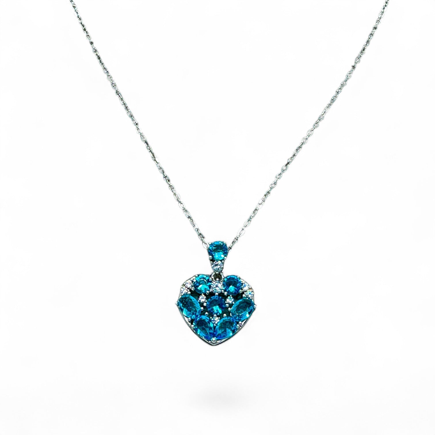 Blue Zircon Heart Pendant Necklace – 925 Sterling Silver