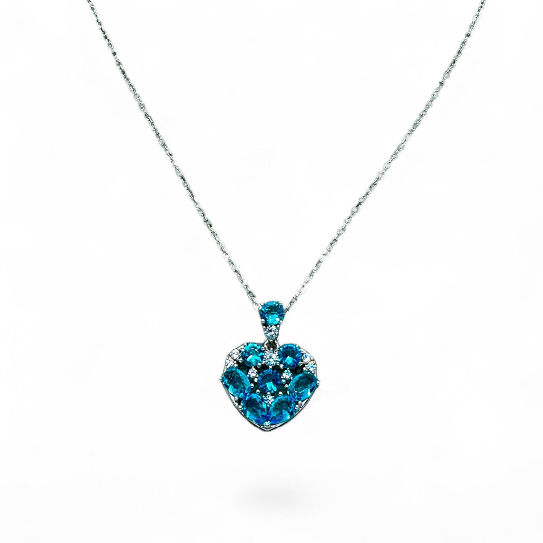 Blue Zircon Heart Pendant Necklace – 925 Sterling Silver
