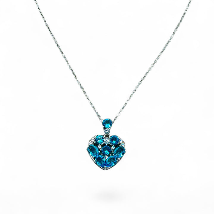 Blue Zircon Heart Pendant Necklace – 925 Sterling Silver