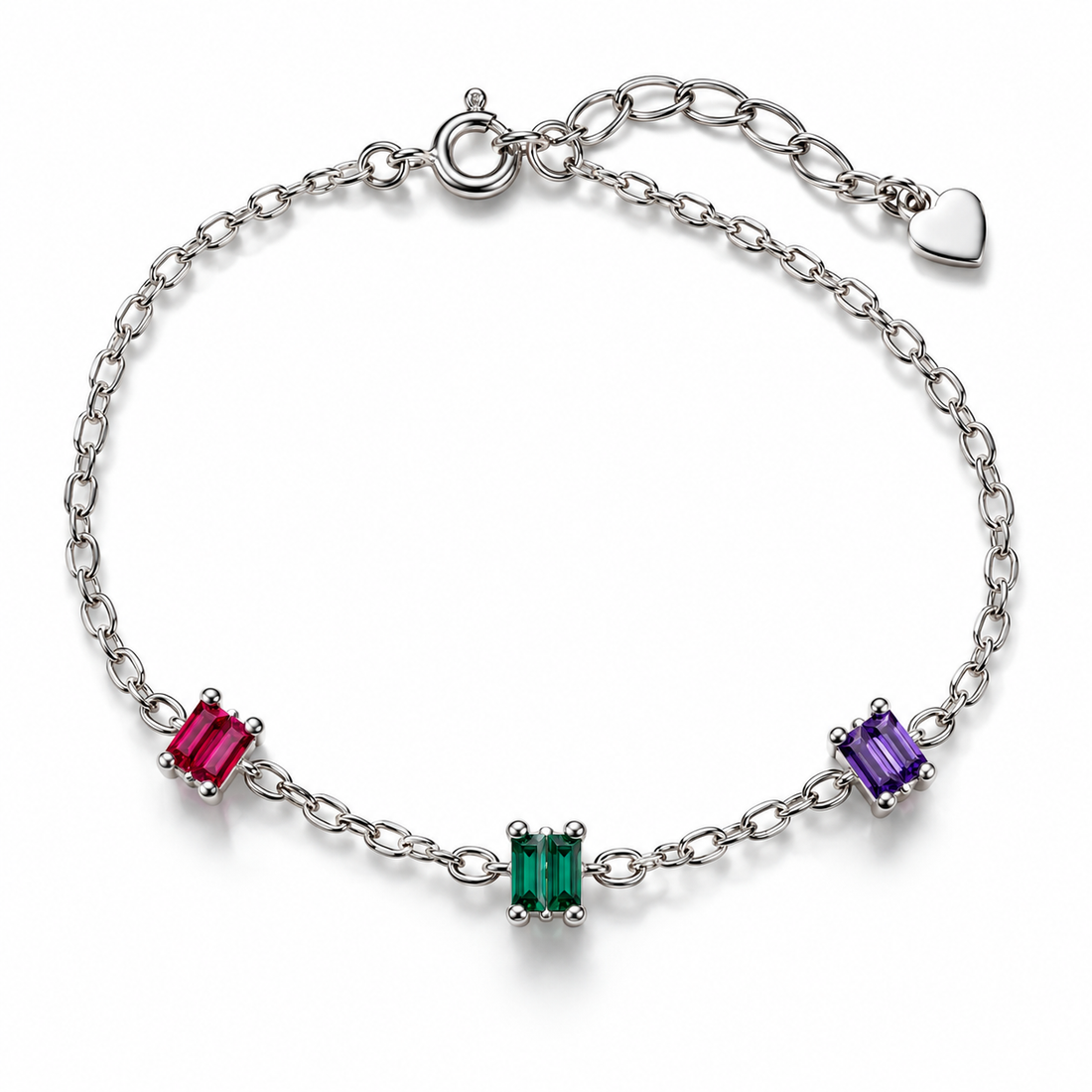 Multicolor Baguette Gemstone Bracelet in Sterling Silver