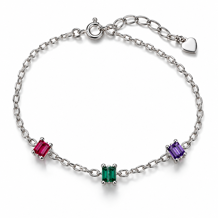 Multicolor Baguette Gemstone Bracelet in Sterling Silver