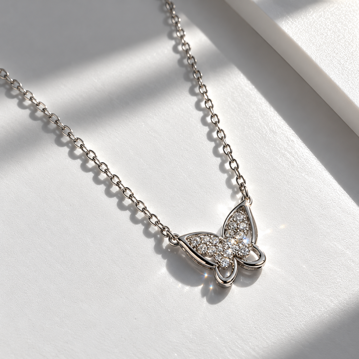 Butterfly Pendant Necklace with Sparkling Crystal Details