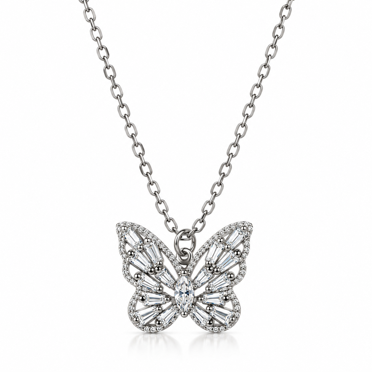 Butterfly Pendant Necklace with Sparkling Crystal Details