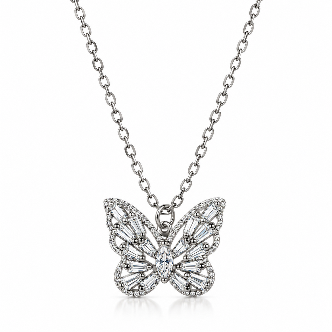 Butterfly Pendant Necklace with Sparkling Crystal Details