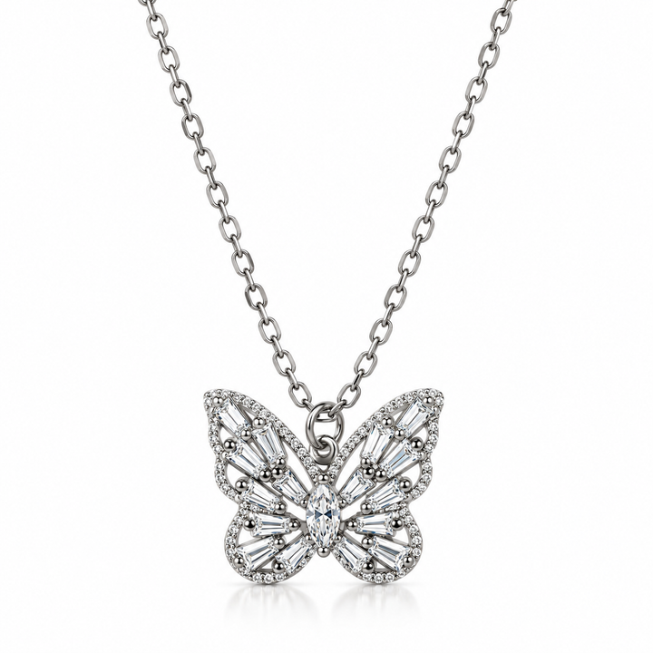 Butterfly Pendant Necklace with Sparkling Crystal Details