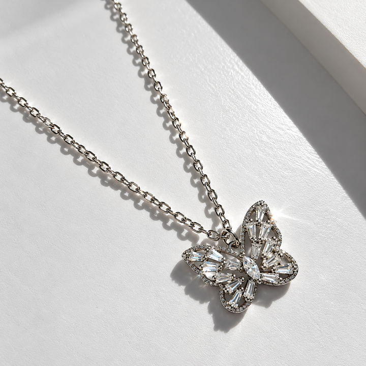 Butterfly Pendant Necklace with Sparkling Crystal Details