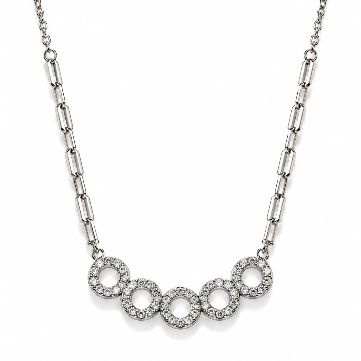 Five Circle Crystal Pendant Necklace for Women