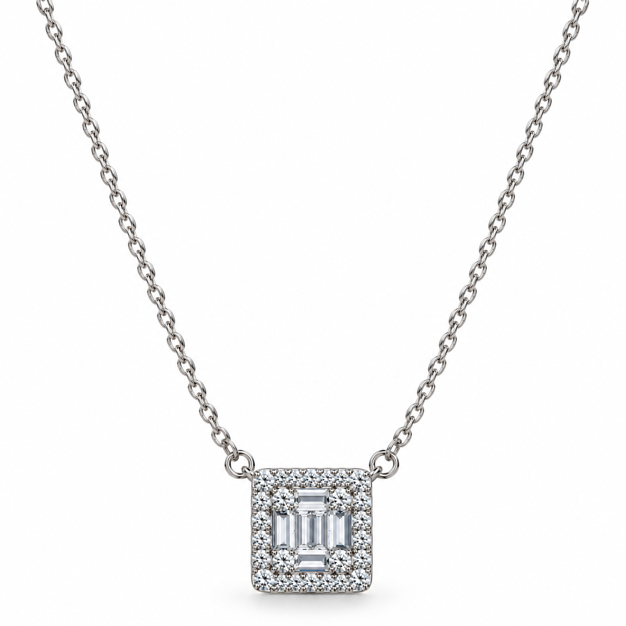 Geometric Baguette Pendant Necklace in 925 Sterling Silver