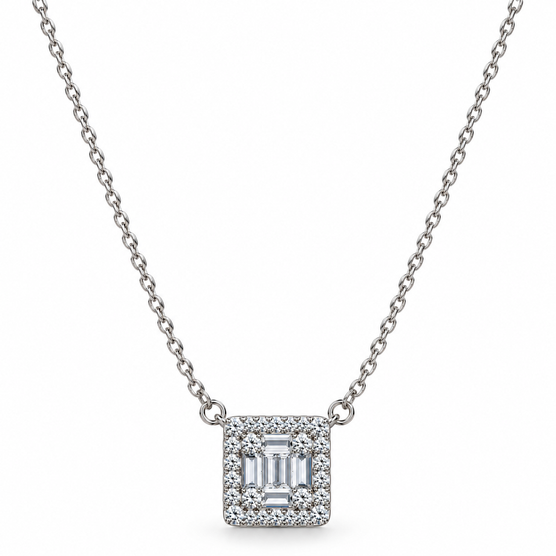 Geometric Baguette Pendant Necklace in 925 Sterling Silver