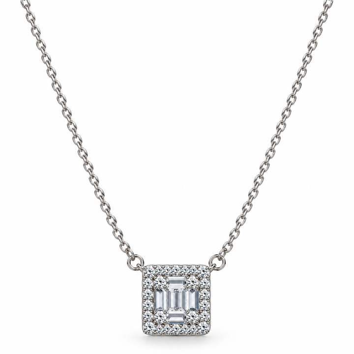 Geometric Baguette Pendant Necklace in 925 Sterling Silver