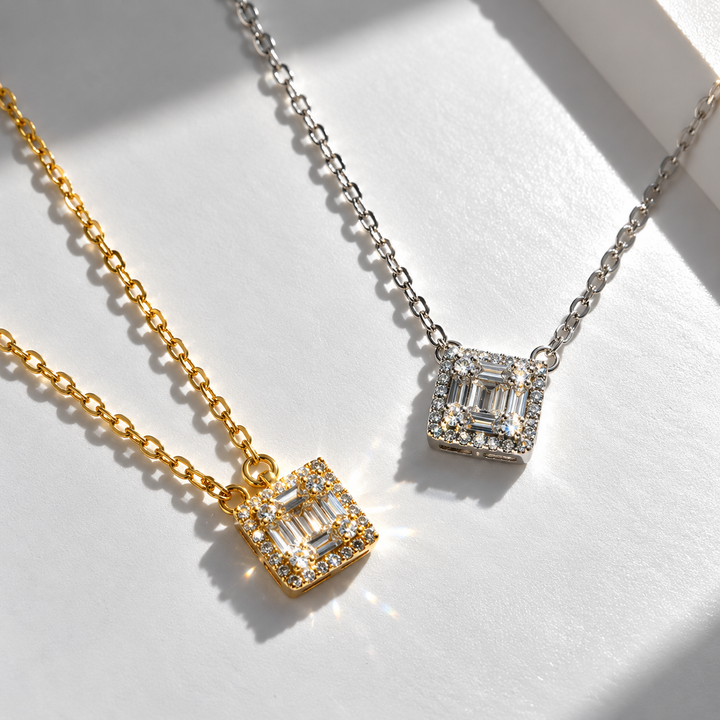 Geometric Baguette Pendant Necklace in 925 Sterling Silver
