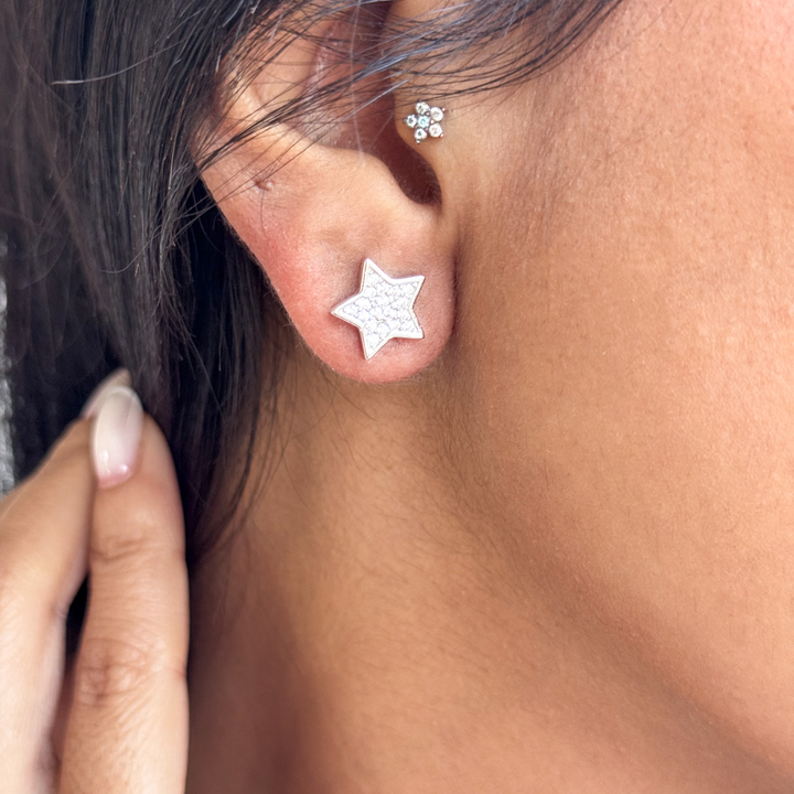 Sparkling Star Stud Earrings – 925 Sterling Silver