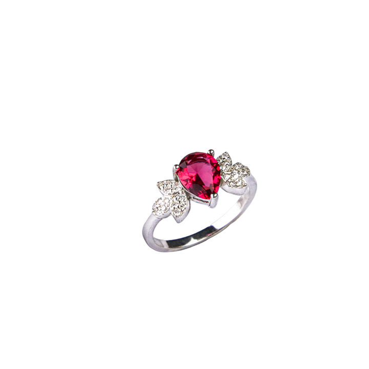 Red Triple-Stone Silver Ring