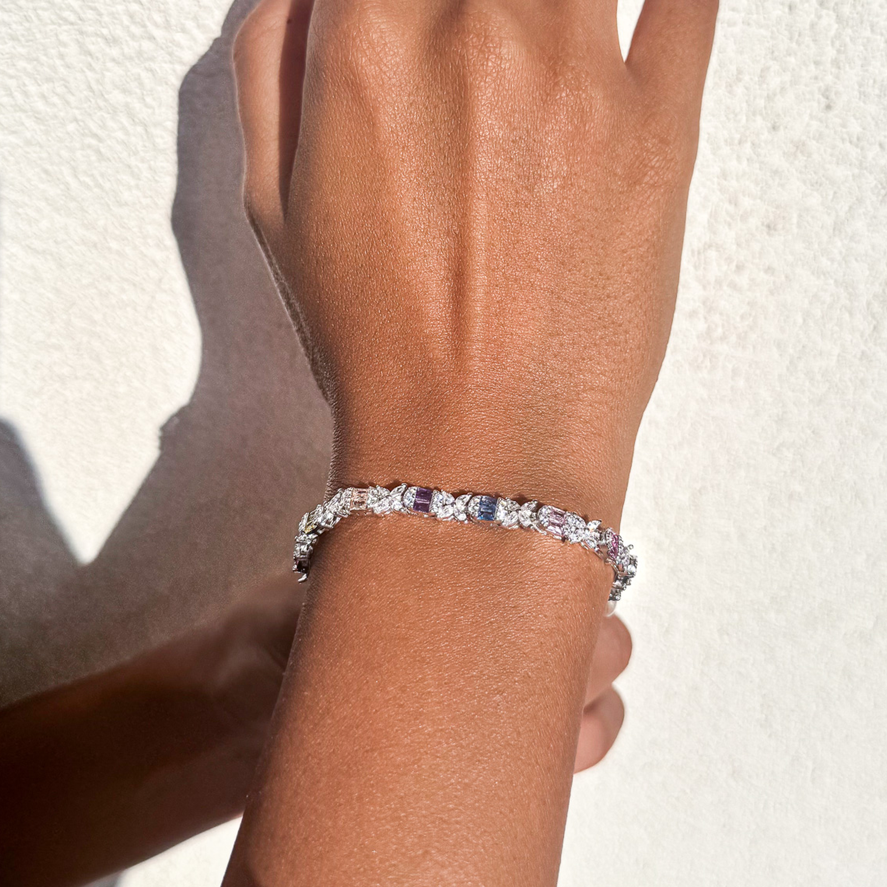 Elegant Rainbow Baguette Tennis Bracelet