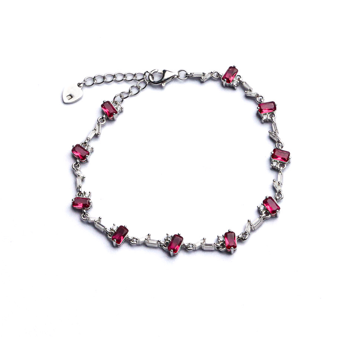 Ruby Red Crystal Tennis Bracelet – 925 Sterling Silver