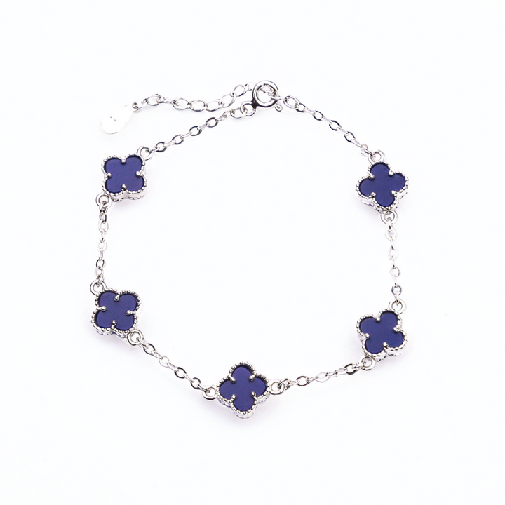Blue Clover Charm Bracelet – 925 Sterling Silver