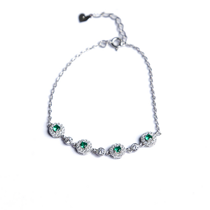 Green Halo Charm Bracelet – Sterling Silver 925 Elegant Design
