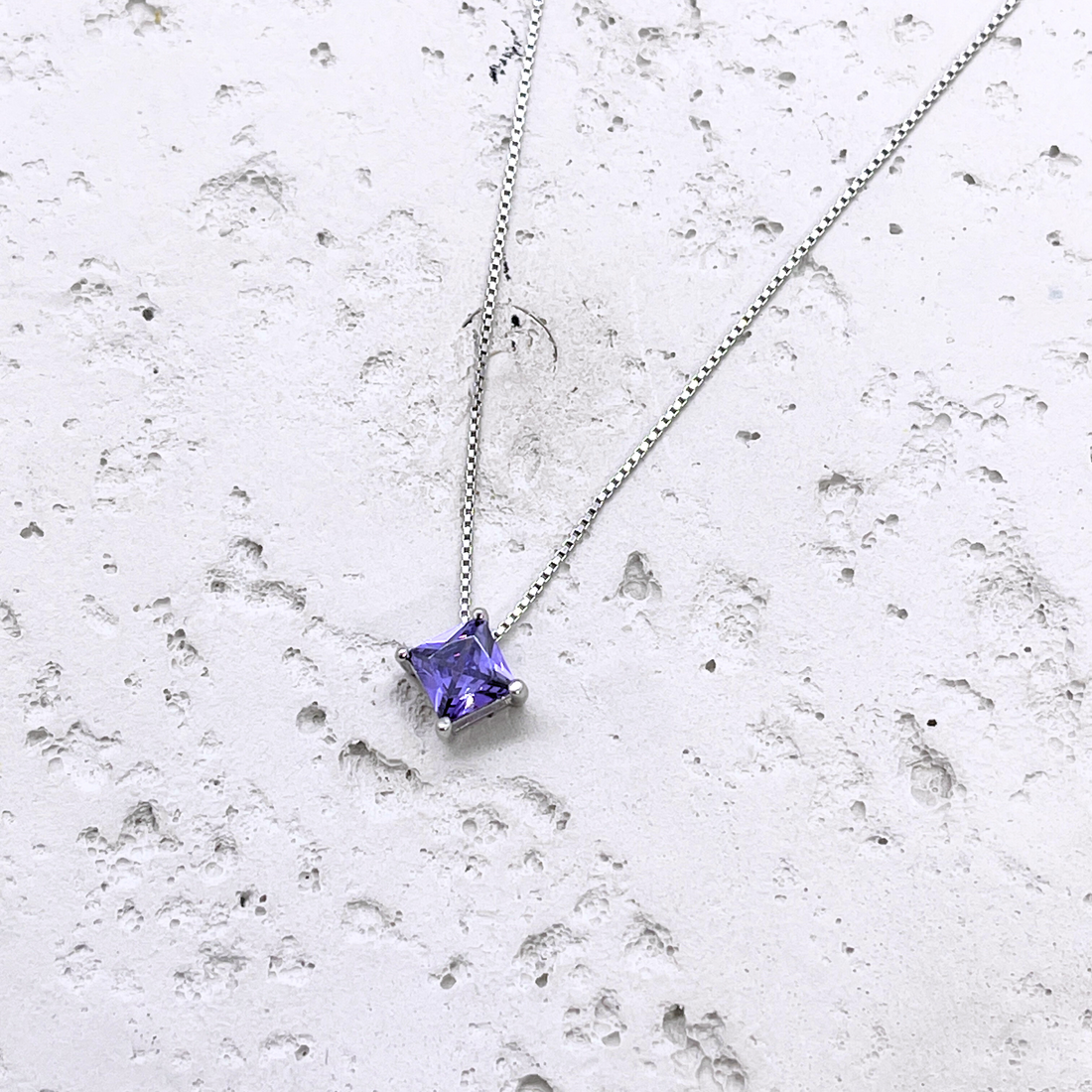 Princess-Cut Purple Stone Necklace
