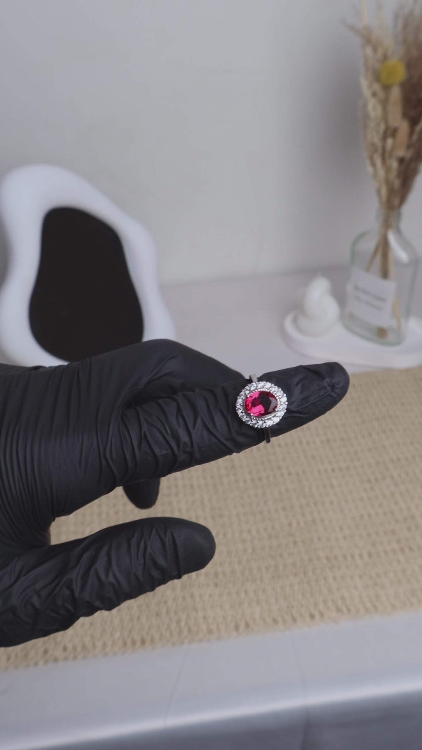 Oval Ruby Halo Ring
